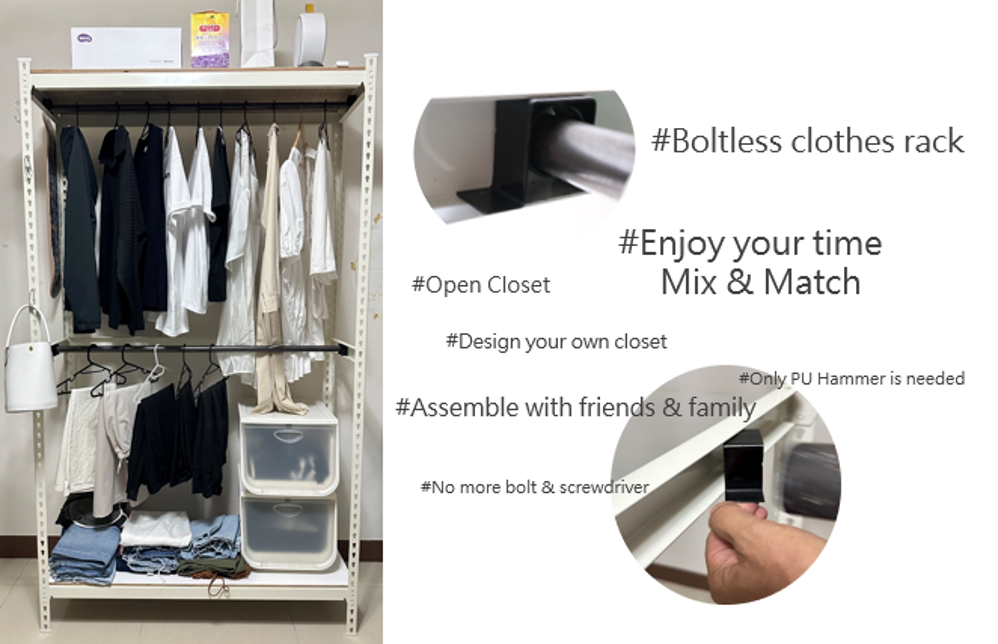 White Boltless Shelves - Open Closet